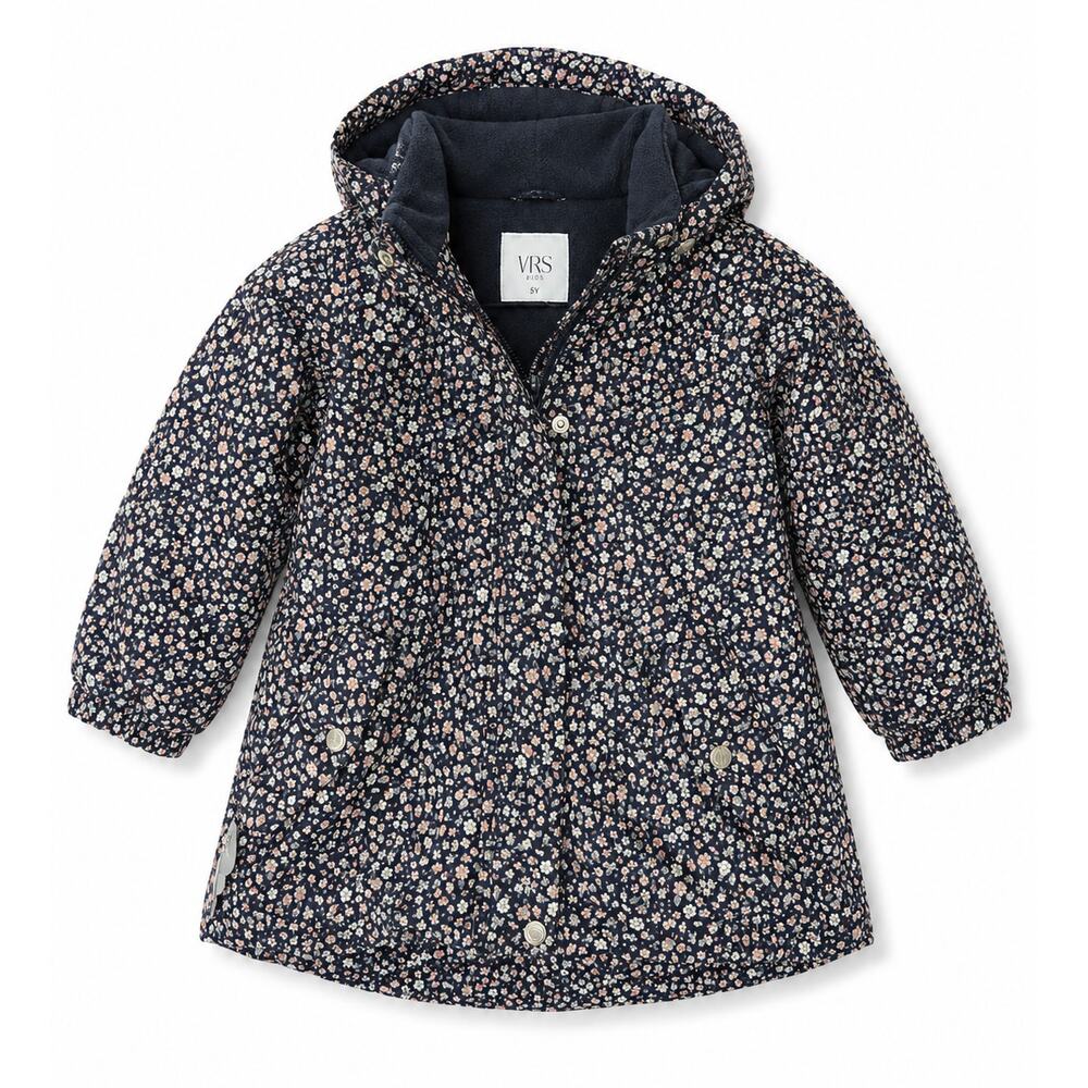 Wheat Kids Floral Winter Coat Jacket Navy Pink Hooded Size 2Y Fleece Lined